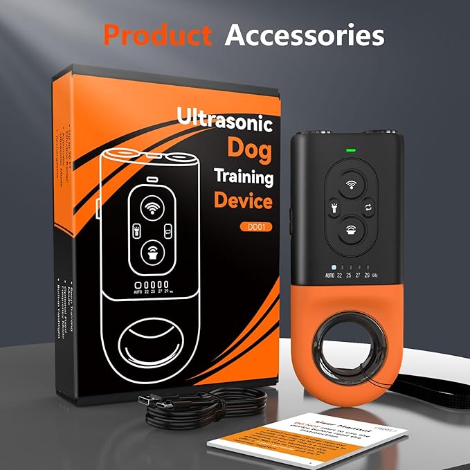 Dog Bark Deterrent Devices, Anti Barking Device for Dogs with Dual Emitters, 35 ft Range, LED Flashlight, Rechargeable Handheld Trainer, Safe & Effective, Stop Neighbors Dog