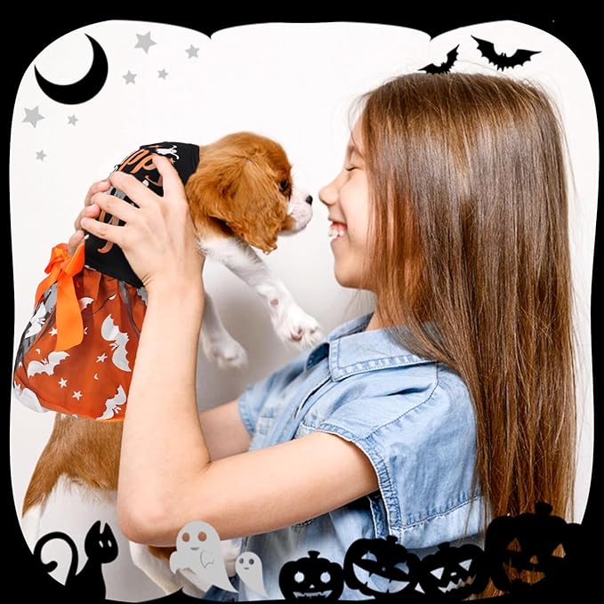 Dog Halloween Costumes Dog Ruffle Dress Pet Halloween Costumes Cute Puppy Dress with Bowknot Tulle for Small Medium Large Dogs Pumpkin Witch Bat Girl Dog Cat Pet Clothes Apparel