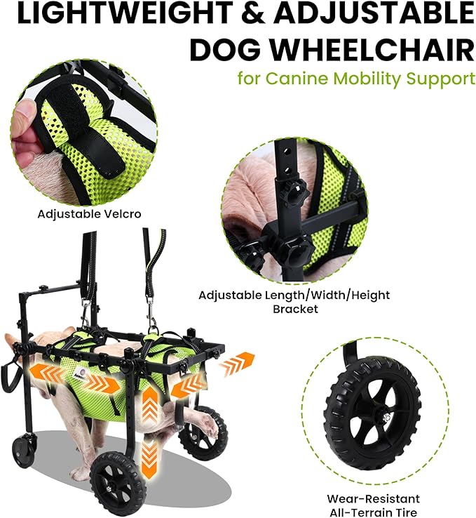 4 Wheels Dog Wheelchair for Front/Hind Legs - Mobility Aid for Small Dogs with Paralyzed, Injured, Post-Surgery or Senior Pets to Reclaim Mobility（4Wheels-S, for Small Breed Dog）