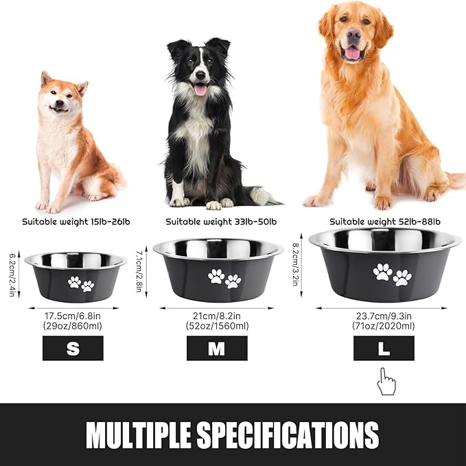 Stainless Steel Dog Bowls, Nonslip Rubber Bottom No Spill Proof Skid Metal Insulated Dog Bowls for Large Medium Small Breed Dogs (Grey, 8.5 Cups/71 OZ)