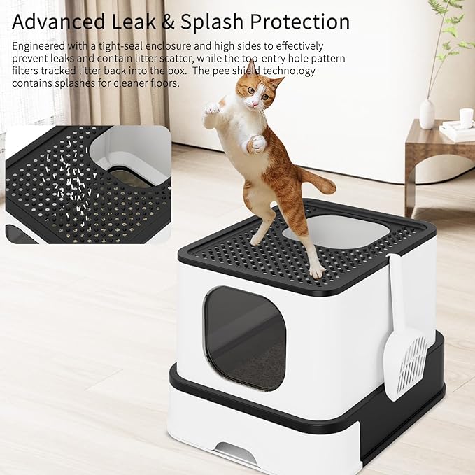 RIZZARI Stainless Steel Cat Litter Box: Large Leak-Proof Odor-Free Design - XL Size Black - for Indoor Cats Pet Owners Solution