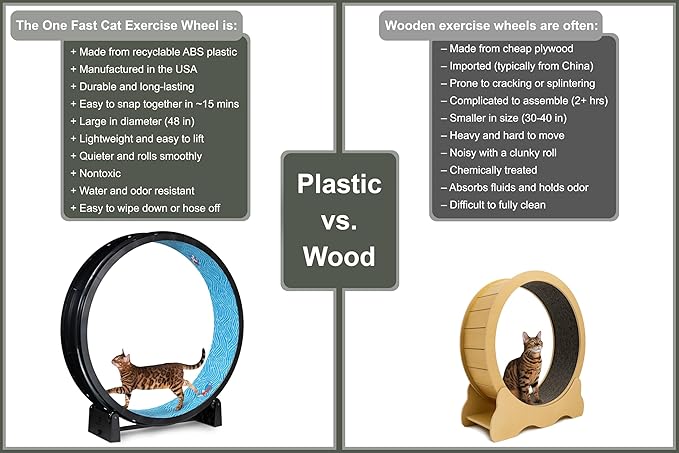 One Fast Cat - Cat Exercise Wheel - Gen. 7 - Safe 48" Diameter - Made in The USA - Black Wheel with Koi Pond Foam Traction Pads and Light-Up LED Inline Wheels