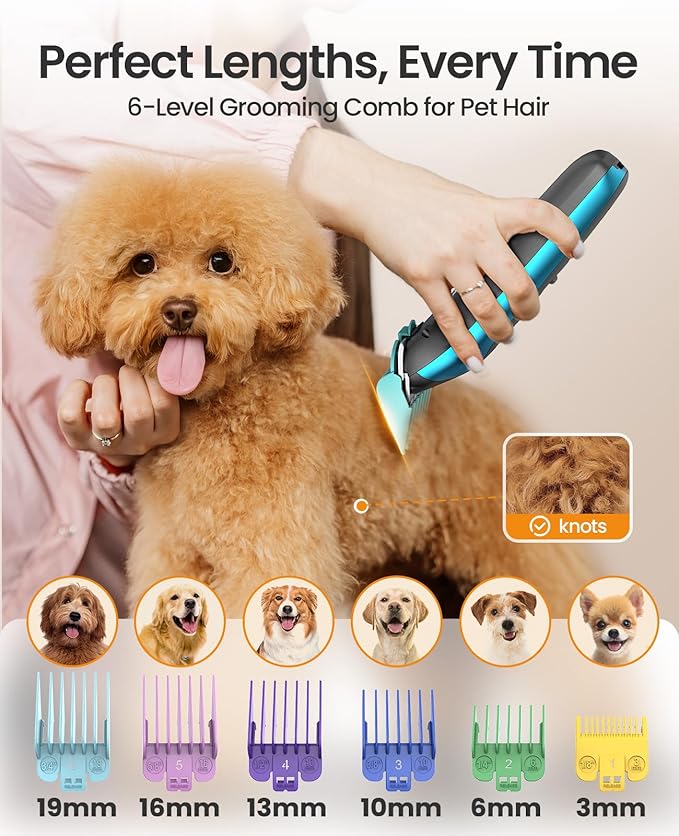 oneisall 2 in 1 Dog Clippers Grooming and Paw Trimmer, Cordless 50dB Quiet Rechargeable 2 Speed Dog Hair Clippers with Detachable Stainless Steel Blade for Small & Large Dogs Pets with Thick Coats