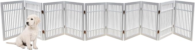 Pet Dog Gate Strong and Durable Freestanding Folding Acacia Hardwood Portable Wooden Fence Indoors or Outdoors by Urnporium (White Pet Gate, 10 Panel 24" Tall)