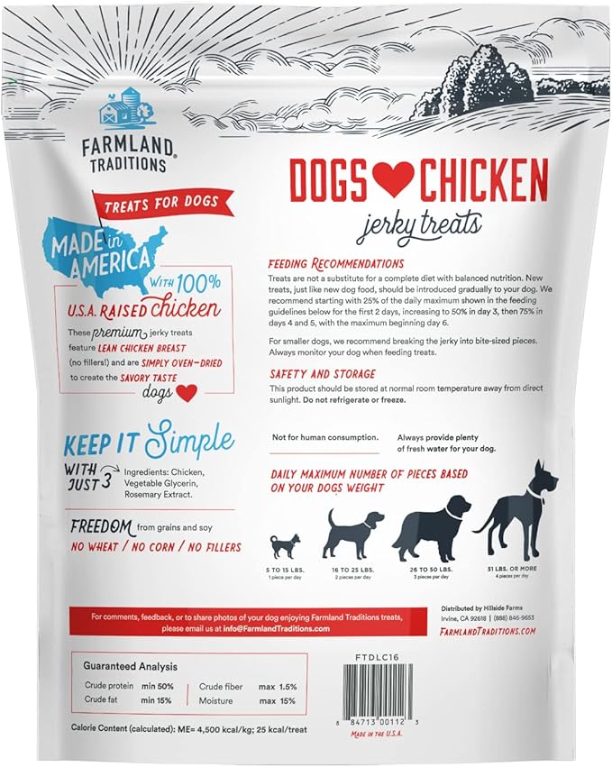 Farmland Traditions Dogs Love Chicken Jerky Dog Treats with Only 3 Ingredients and No Fillers, 2 Pound Bag