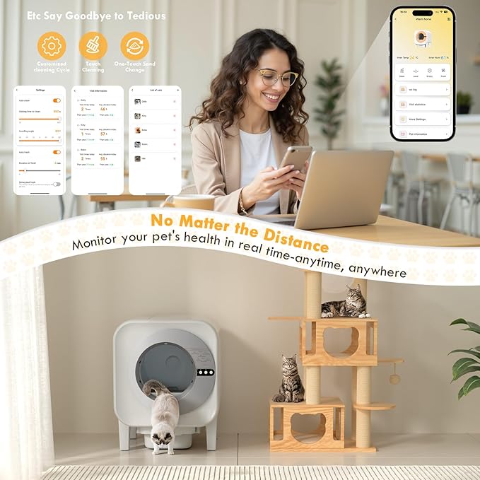 Self Cleaning Litter Box - Large Capacity Automatic Cat Litter Box for Multiple Cats |Smart App Control,Dual Safety Protection Robot,Odor Eliminator, 2 Roll of Garbage Bags,Silver