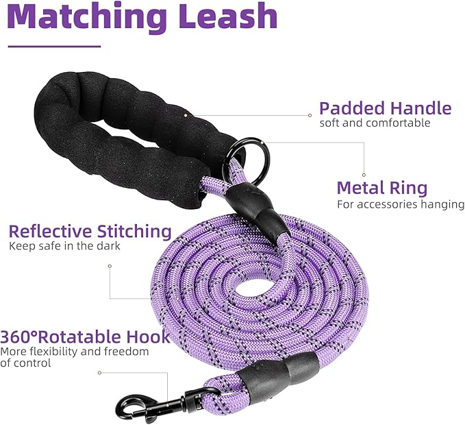 PUPTECK No Pull Dog Harness Medium Sized, Adjustable Reflective Dog Harness with Handle Easy Control, Comfortable Soft Padded Pet Vest Harness for Medium Dogs, Plaid Purple M