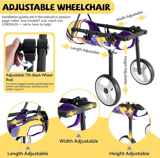Dog Wheelchair for Back Legs Large Small, Newly Wheelchair for Dogs, Adjustable Dog Carts with Wheels for Disabled Hind Legs, with LED, Leash, Angle-Adjustable All-Terrain Wheels