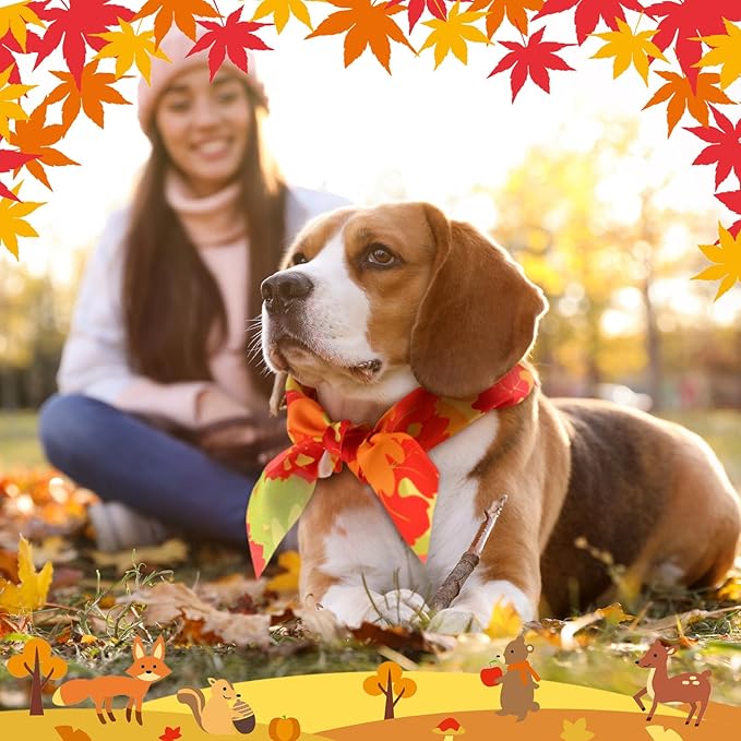 Chunful 120 Pcs Thanksgiving Fall Bandanas Bulk for Dogs Autumn Bandanas with Maple Leaves Pumpkin Soft Bibs Adjustable Triangle Doggie Scarf for Small Medium Large Costume 25.6 x 17.7 x 17.7 Inch