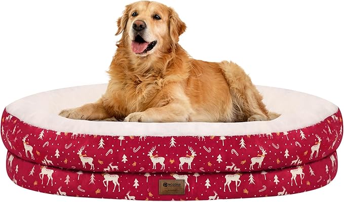 Christmas Orthopedic Washable Large Dog Bed: Memory Foam Waterproof Pet Bed with Bolsters - Removable Washable Cover for L XL XXL Large Sized Dog Bed - Non-Slip Bottom - Red