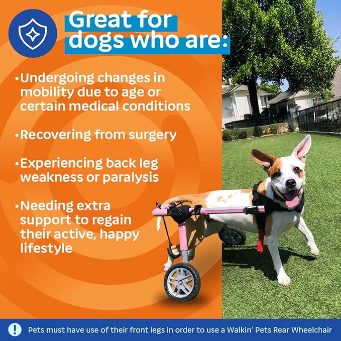 Walkin' Wheels Dog Wheelchair - for Medium Dogs 26-49 lbs - Veterinarian Approved - Dog Wheelchair for Back Legs