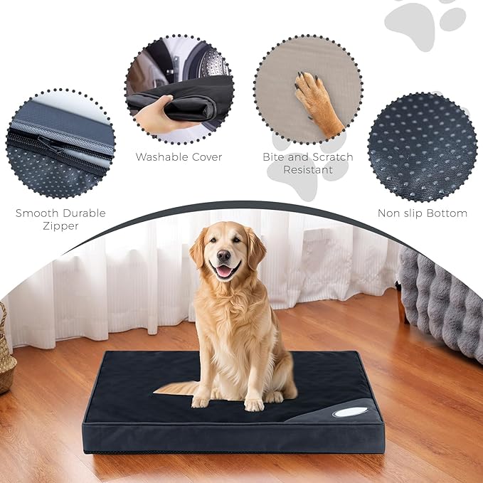 Orthopedic Outdoor Waterproof Dog Beds for Large Dogs, Washable Crate Bed with Egg Crate Foam Pet Bed Mat and Removable Oxford Fabric Cooling Cover Bed,41"x 29",Black