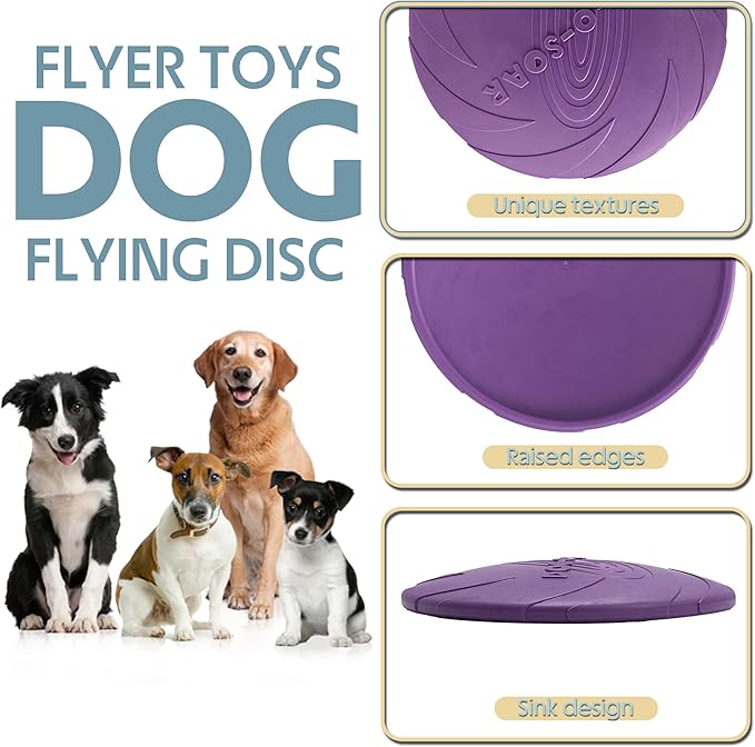 Indestructible Flying Disc, Interactive Flyer Toy for Small Medium Large Dogs, Soft Lightweight Catch and Fetch Toy, Floats in Water & Safe on Teeth, 9.05 Inch (Purple, 1Pcs)