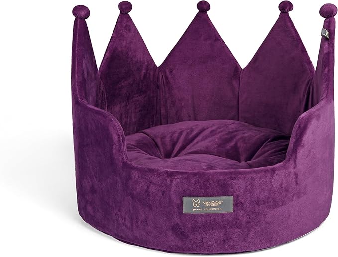 NANDOG Pet Gear Crown Cozy Round Dog and Cat Bed Collection Washable Indoor Pet Bed for Small Breeds -Soft Bed Fits in Crate or Kennel - Made of Ultra Soft Micro-Plush Material (Purple)