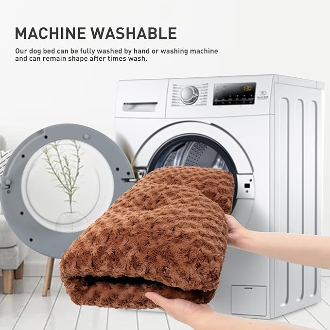 KSIIA Washable Dog Bed Deluxe Plush Dog Crate Beds Comfy Kennel Pad Anti-Slip Pet Sleeping Mat for Large, Jumbo, Medium, Small Dogs Breeds, 41" x 27", Brown