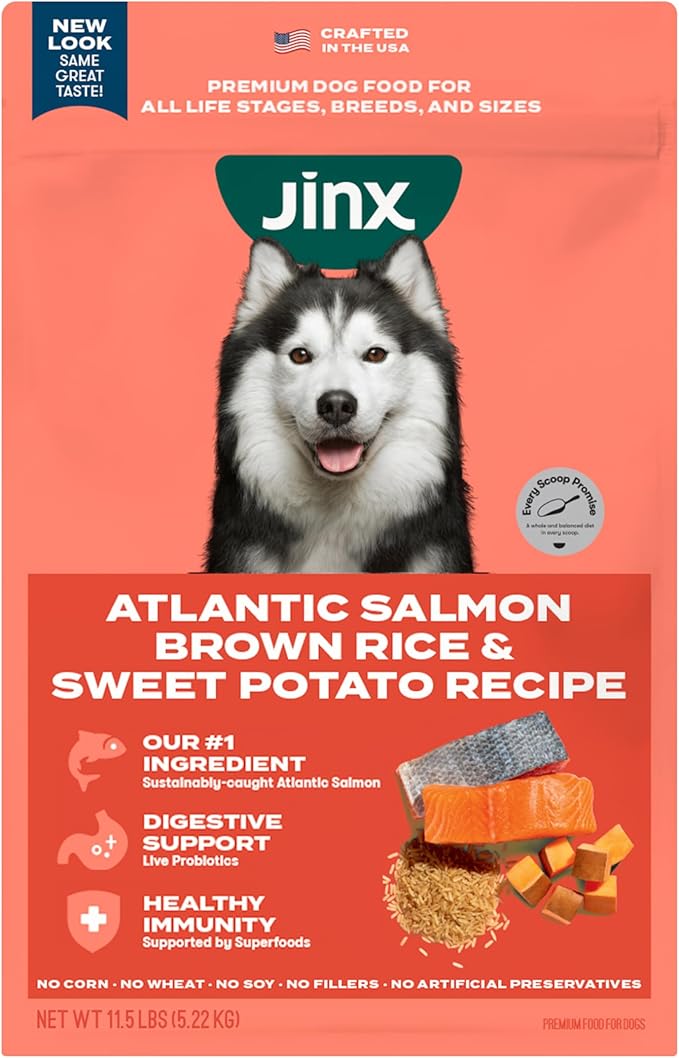 Jinx Premium Dry Dog Food, for All Lifestages - Real Salmon, Brown Rice & Sweet Potato Kibble with Superfoods for Immune Support & Probiotics for Digestive Support - No Fillers - 11.5lb
