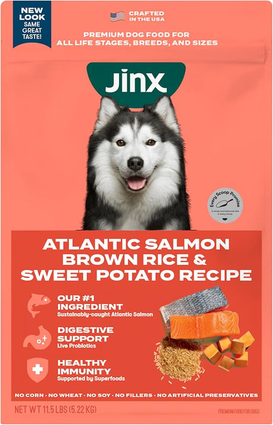 Jinx Premium Dry Dog Food, for All Lifestages - Real Salmon, Brown Rice & Sweet Potato Kibble with Superfoods for Immune Support & Probiotics for Digestive Support - No Fillers - 11.5lb