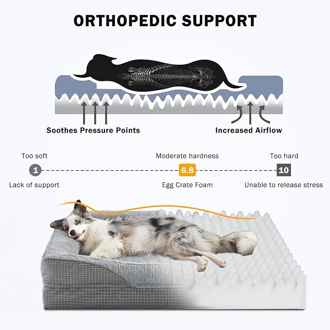 INVENHO Orthopedic Dog Beds Large Sized, XL Washable Egg-Crate Memory Foam Dog Couch Bed with Washable Removable Cover, Waterproof Lining and Nonskid Bottom