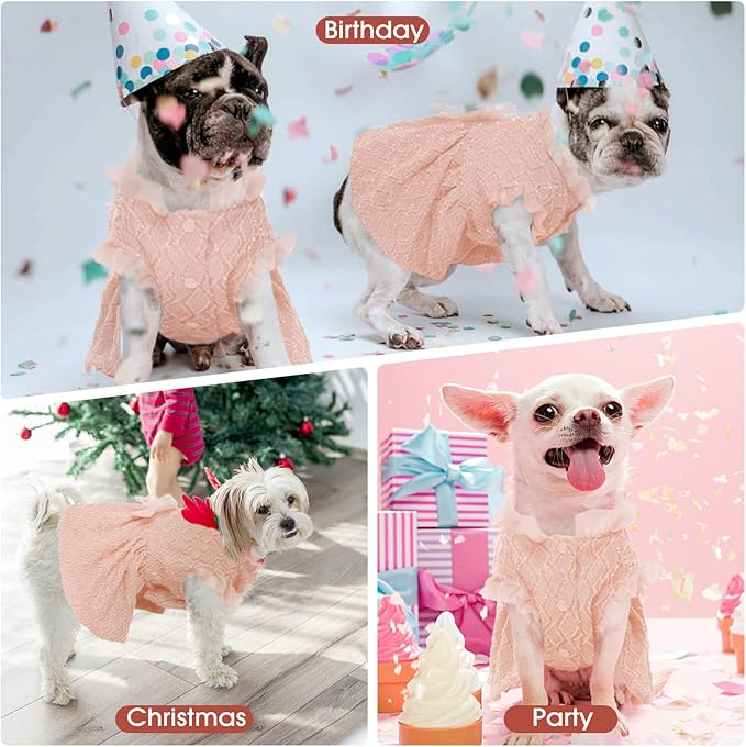 Kuoser Dog Dress, Cute Dog Dresses for Large Dogs Girl Elegant Puppy Tutu with Bow-Knot, Doggie Princess Costume Pet Outfit for Birthday Party Christmas Halloween Wedding, Pink XL