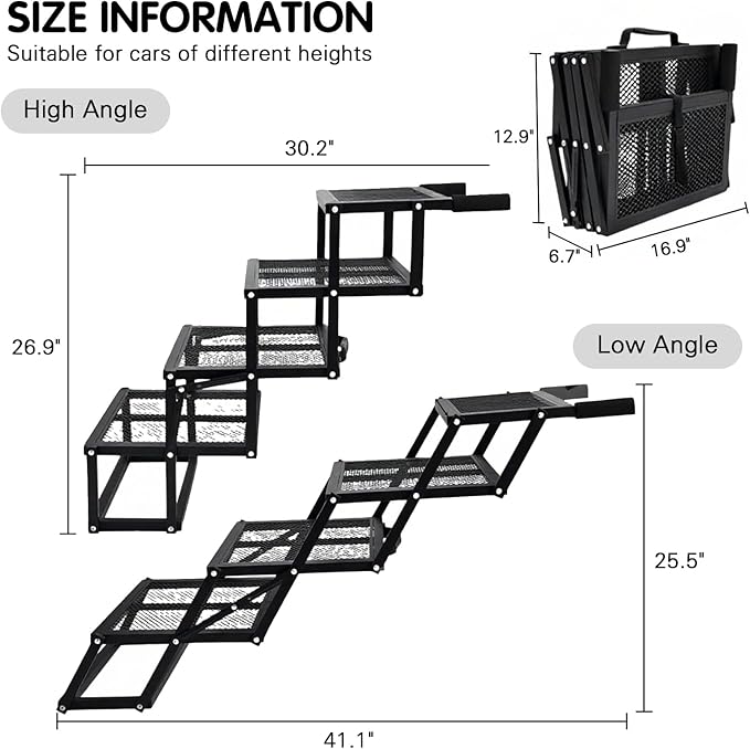 DGSL Dog Ramp for Car, Extra Wide 4 Steps Dog Stairs for Truck, Folding Steps for Dogs with Non-Slip Surface, Pet Loader Dog Steps for Large Dog, SUV, Side Door and Bed (Mesh, 16.9In-4 Steps)