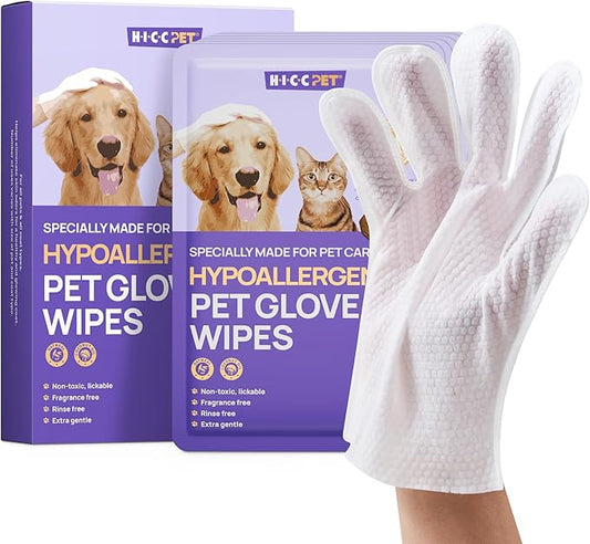 HICC PET Cleaning Deodorizing Glove Wipes for Dogs & Cats, Vet Recommended Hypoallergenic Pet Cleaning and Hydrating Glove Wipes, Nourish Fur Coconut Oil Pet Bathing Wipes for Horse Coat Care