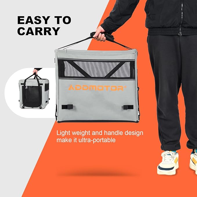 Addmotor Soft Sided Pet Carrier, Large Cat Carriers for Small Dogs Medium Large Cats up to 25 Lbs, Cat Carrier Soft for 2 Cat with Mental Frame for E-Trike Basket, Waterproof 600D, Gray