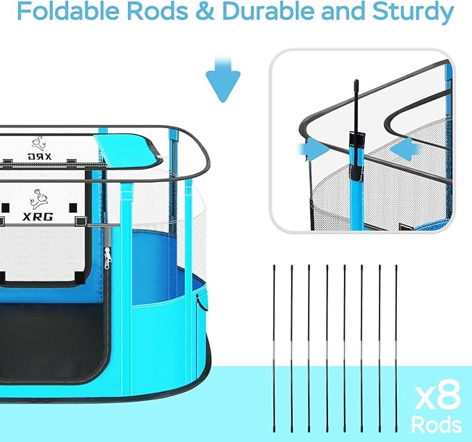 Portable Pet Playpen with Waterproof pad,Collapsible Crates Kennel Playpen for Dog cat and Rabbit &Travel playpen Outdoor or Indoor (Large（35.4" L x 27.6" W x 23.6" H）, Clear Blue)