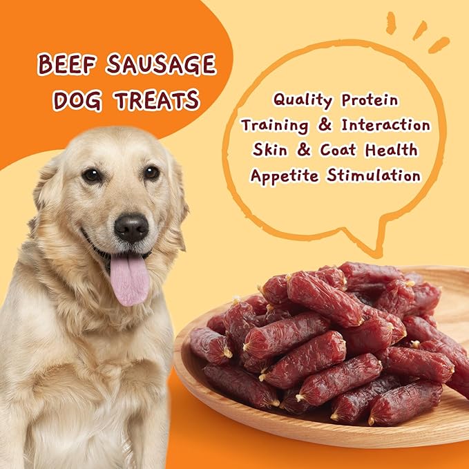 Jungle Calling Beef Sausage Dog Treats, Slow Roasted Beef Jerky Dog Training Treats, Grain-Free Soft Treats for Small and Medium Dogs, 10.6 oz