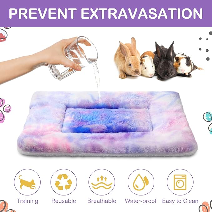 Haull 4 Pcs Waterproof Guinea Pig Bedding Winter Guinea Pig Bed Plush Cage Liners Soft Dog Cat Mat Reversible Winter Cozy Animal Pee Pad Hamster Bed Mat for Bunny(Tie Dyed,13 x 10 Inch)