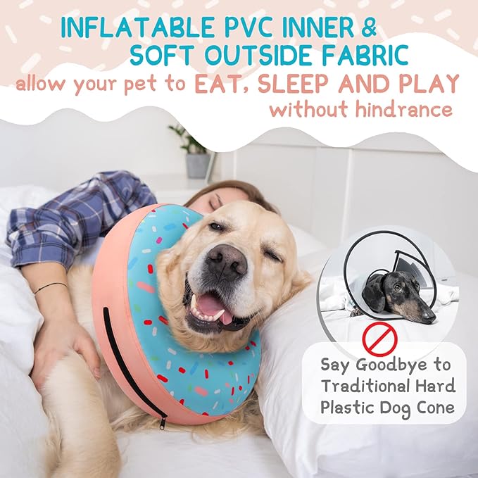 Supet Inflatable Dog Cone Collar Alternative After Surgery, Dog Neck Donut Collar Recovery E Collar for Neuter, Soft Pet Cone for Small Medium Large Dogs