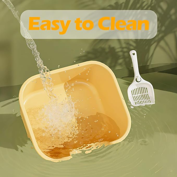 Large Cat Litter Box with High Sides,Low Entry Cat Litter Pan for Indoor Cats,Cat Box for Kittens & Senior Cats,Non-Slip Bottom,Anti-Splashing,Waterproof,Easy to Clean (Grey)