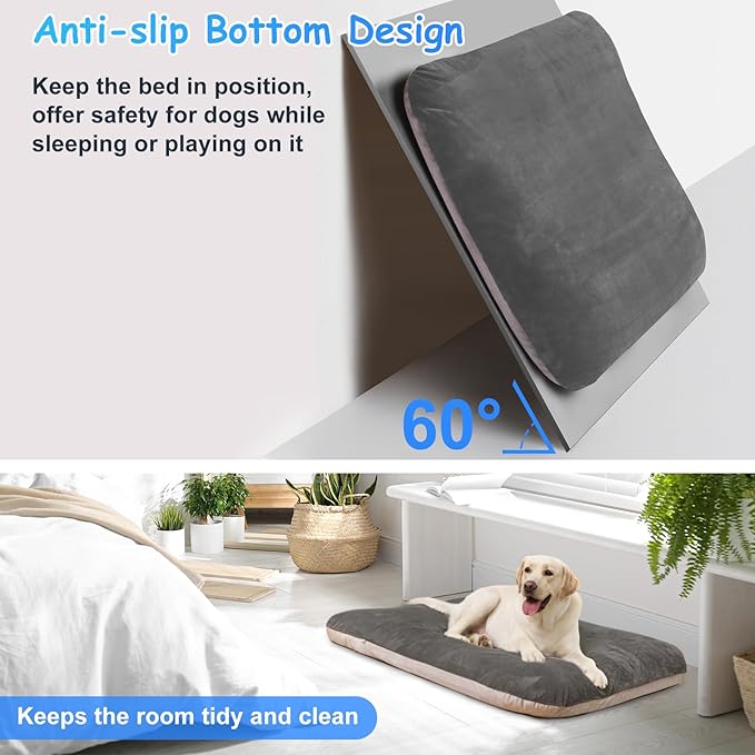 Magic Dog Super Soft Large Dog Bed, 39 Inches Orthopedic Foam Pet Beds with Anti Slip Bottom, Dog Sleeping Mattress with Removable and Washable Cover, Grey