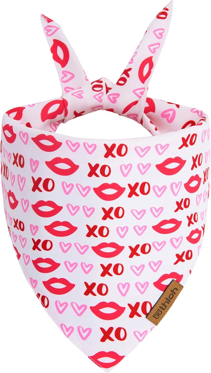 Valentines Dog Bandana - 2 Pack Triangle Dog Bandanas | Reversible Love and Heart Pet Scarf | Premium Durable Fabric | Boys & Girls | Holiday Bandana for Small and Medium Dogs (Small)