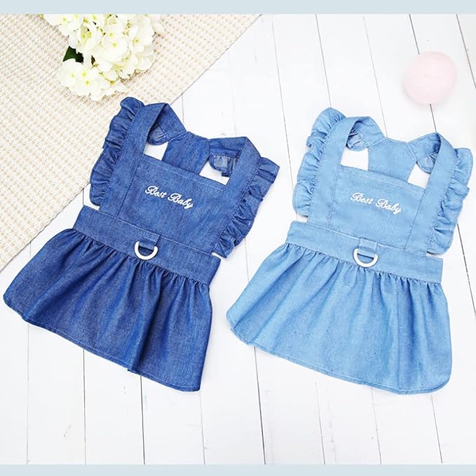Dog Dress Puppy Luxury Skirt Clothes Princess Dresses Wedding Evening Tutu Skirt Denim Skirt for Small Dog Girl Navy Blue L