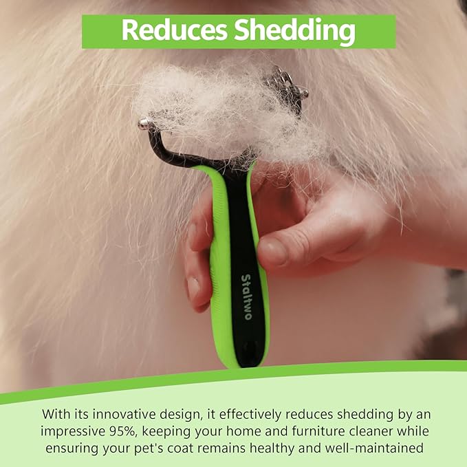 Pet Grooming Supplies - 2-in-1 Professional Undercoat Rake and Pet Brush | Shedding Control for Long Haired Dogs and Cats, Deshedding Tool, Furminator for Dogs, Green