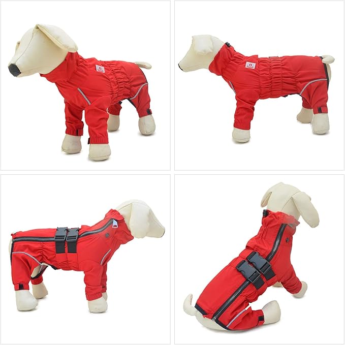 Dogs Waterproof Jacket, Lightweight Waterproof Jacket Reflective Safety Dog Raincoat Windproof Snow-Proof Dog Vest for Pugs English French Bulldog American Pit Bull Red B-M