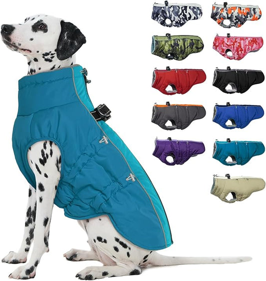 Dog Coat for Large Dogs, Dog Winter Jacket-X Large Warm Zip Up Snowsuit Dog Harness Vest Reflective Water-Resistant Dog Coat Dog Snow Jacket for Large Dogs Beagle, Corgi, Green
