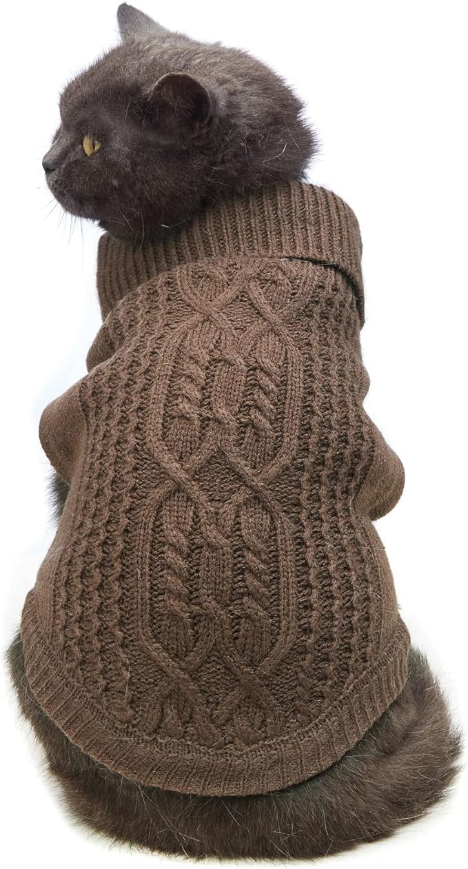 Stretchy Cat Sweater - 17 Colors & 6 Sizes | Snug Winter-Ready Knit for Boy/Girl Cats & Kittens(Brown, Small)