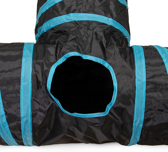 Cat Tunnel, 3 Way Cat Tunnels for Indoor Cats, Foldable Cat Tubes and Tunnels for Cats Kittens, Kitty Bored Peek Hole Toy Ball Cat, Puppy, Kitty, Kitten, Rabbit, Guinea Pigs (Blue & Black)