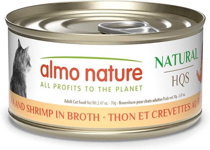 almo nature HQS Natural Wet Cat Food Tuna and Shrimp in Broth, Grain-Free, 2.47 oz (Pack of 24)