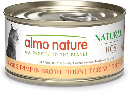 almo nature HQS Natural Wet Cat Food Tuna and Shrimp in Broth, Grain-Free, 2.47 oz (Pack of 24)