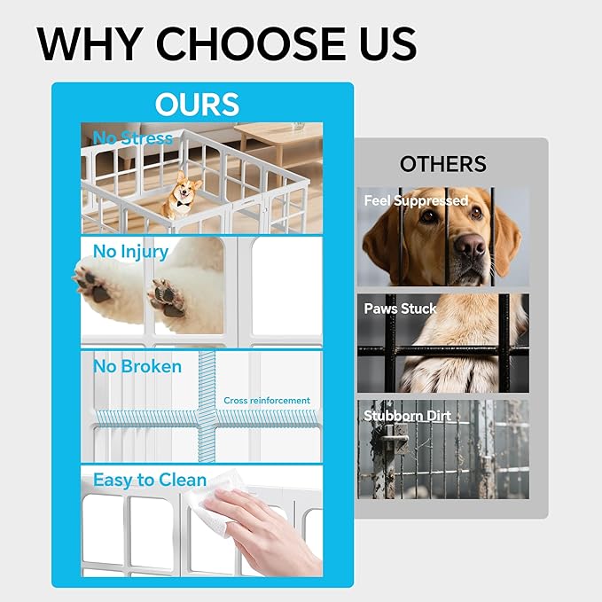 Clear Dog Playpen Indoor, 24" Acrylic Plastic Pet Play Pen with Door, Playpen for Puppy Cat Rabbit Ferret, Easy to Install Preferable Playpen for Small Dogs, Customizable, White 8 PCS