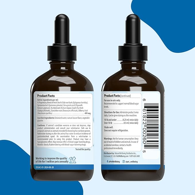 Pet Wellbeing Blood Sugar Gold for Cats - Healthy Blood Sugar Levels, Pancreas & Liver Function, Devil’s Club, Gymnema - Veterinarian-Formulated Herbal Supplement 4 oz (118 ml)