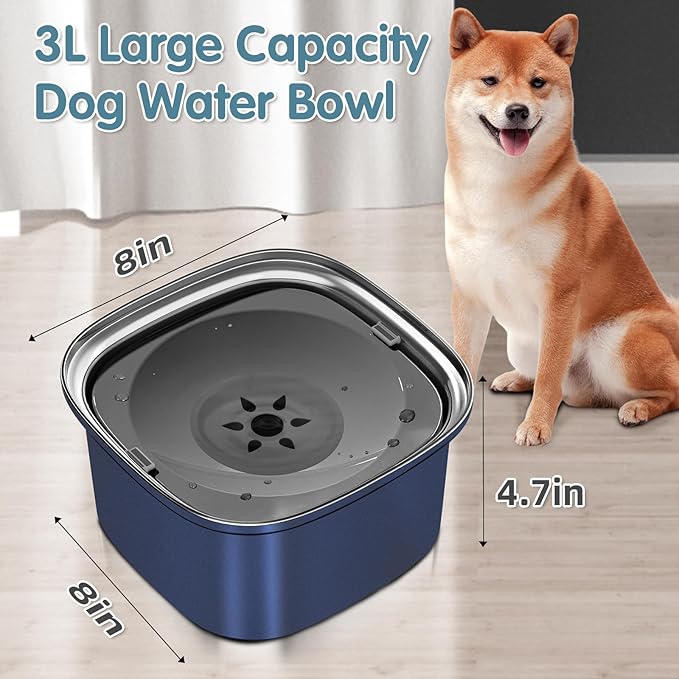 UPSKY 3L Dog Water Bowl 101oz Stainless Steel No Spill Large Capacity Dog Food Water Bowl Slow Water Feeder, Spill Proof Pet Water Dispenser Vehicle Carried Travel Water Bowls
