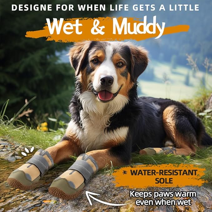 Dog Shoes for Large Dogs, Medium Dog Boots & Paw Protectors for Hardwood Floors, Outdoor Dog Booties for Hot Pavement Winter Snow Hiking, Waterproof Dog Shoes with Reflective Strips Size 3