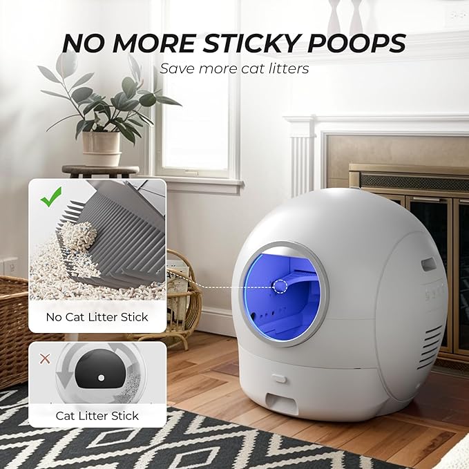 Upgraded Self Cleaning Litter Box, KungFuPet S2 Automatic Cat Litter Box Self Cleaning for Multi Cats, Large Automatic Litter with Safety Protection, Odor Removal, Smart APP Control Robot Litter White