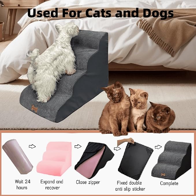 5-Step Dog Stairs for 23 Inch High Beds & 20-30 Inch Couch Bed, Non-Slip Balanced Indoor Pet Ramp Stairs for Small Old Large Dogs Cats to Get on Bed 30D