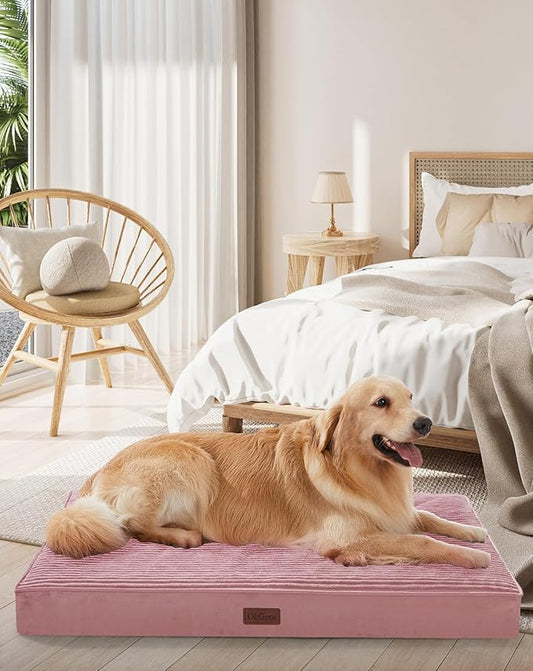 OhGeni Orthopedic Waterproof & Machine Washable Dog Bed for Large Pets, Suitable for Crates, Cat Mat with 25D Egg Crate Foam, Non-Slip Bottom & Removable Cover, 41 Inches(Pink)