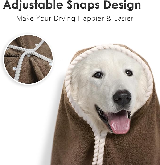 Dog Towels 2-PCS, 56x28inches Absorbent Soft Microfiber Towels for Drying Dogs Extra Large, Large, Medium, Small - Pet Bath, Grooming Towel(Adjustable Snaps, Brown)