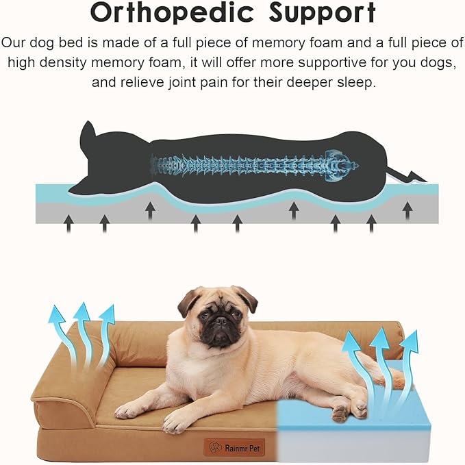Orthopedic Dog Bed Medium Size Dog, Memory Foam Pet Bed for Small and Medium Dogs, Removable and Washable Microsuede Cover, TPU Waterproof Liner, Nonskid Bottom, 35x23x6 Inches, Khaki